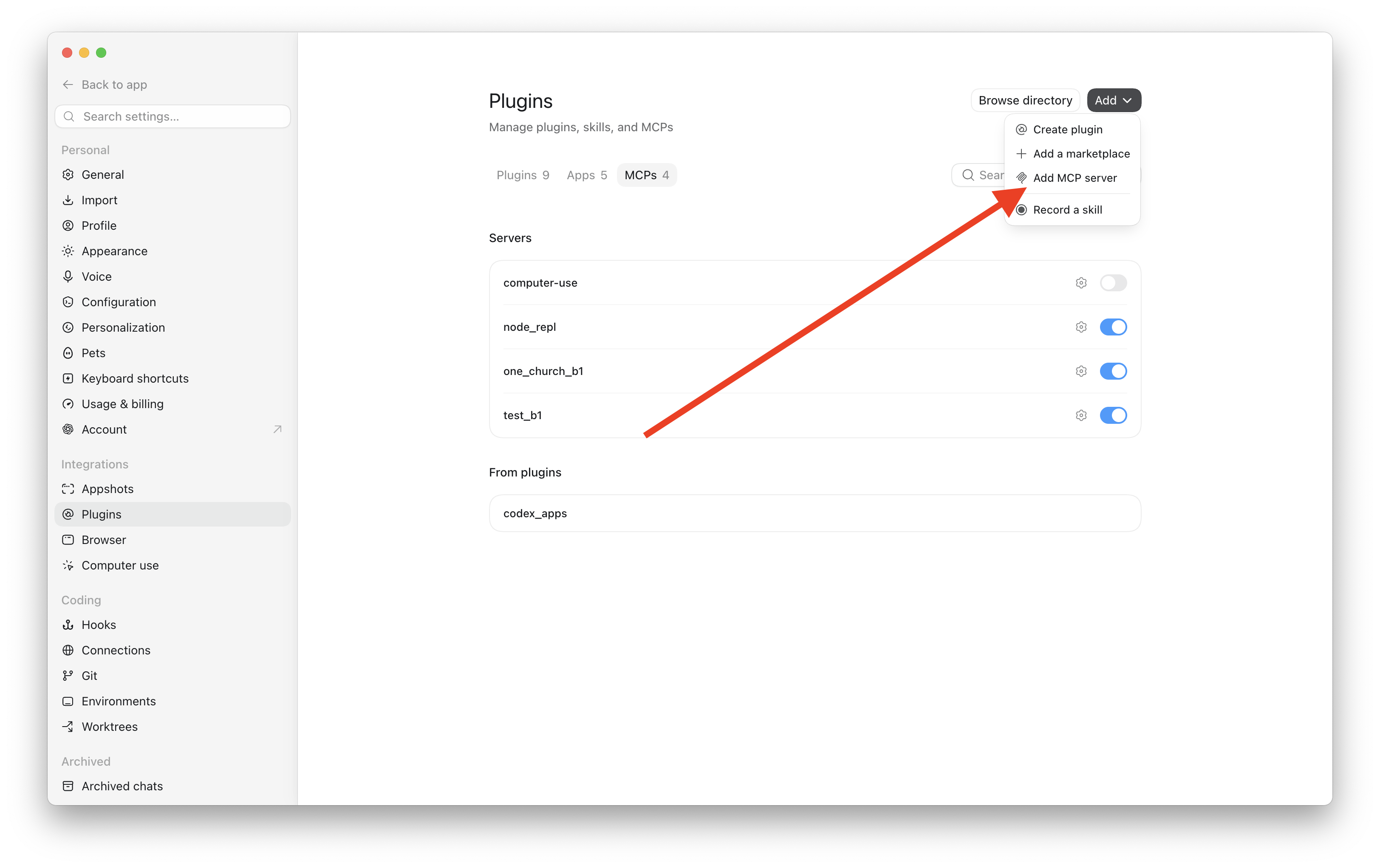 Click Add then Add MCP server